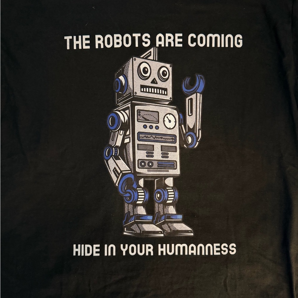 Black Graphic T-Shirt with Robot Design - Picture 2 of 4
